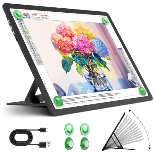 Zocelight Rechargeable A4 Light Pad with Built-in Stand,Super Bright Magnetic Light Table with Physical Buttons,Wireless Light Box for Tracing, Light Board for Diamond Painting,Sketching Weeding Vinyl - size: A4 with Stand