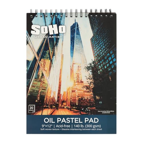 SoHo Urban Artist Fine Textured Professional Pastel Paper Pad - 140 lb. - 9x12" Acid-Free Fine Textured Canvas Paper with Glassine Sheets, 20 Perforated Sheets, Durable Oil Pastel Paper for Artists - size: 9x12"