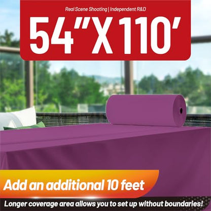 Plastic Table Cover Roll, 110 Ft X 54 In Plastic Table Cloth Disposable | Purple Plastic Tablecloth Roll with Cutter PEVA Disposable Tablecloth for Birthday, Graduation Party, Bridal Shower, Wedding - color: Purple, size: 1320" x 54" (Rectangular)