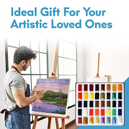 MozArt Japanese Watercolor Paint Set – 40 Colors Metallic & Neon Kit - color: Watercolor 40 set