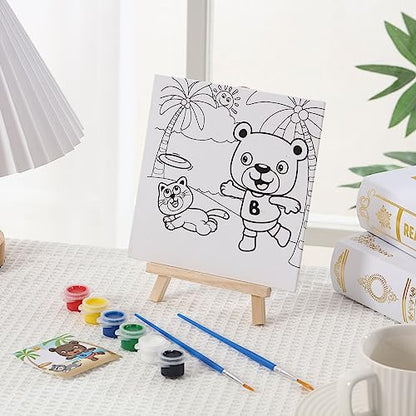 Tenceur 12 Sets Pre Drawn Canvas to Paint Adult Stretched Coloring Painting Canvas Panels with Design Easel and Brushes for Party Supplies Beginner Favor(Cute Style) - style: Cute Style