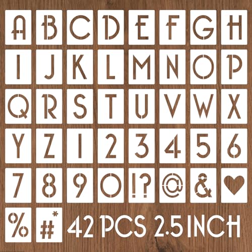 YEAJON 2.5 Inch Letter Stencils and Numbers, 42 Pcs Alphabet Drawing Stencils, Reusable Plastic Craft Templates for Painting on Wood, Wall, Fabric, Rock, Signage - size: 2.5 Inch