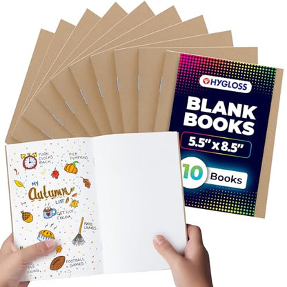 Hygloss Blank Books - Bulk 10 Pack – 5.5" x 8.5" A5 Kraft Paperback Blank Book for Kids to Write Stories, Doodle, Arts & Crafts – Plain Drawing Sketchbook, Unlined Journal, Notebook Without Lines - color: Kraft, style: 10 Books