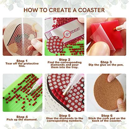 Temlum 6pcs Diamond Art Coasters Kits for Adults with Holder, Plants - color: Plants Coasters With Holder
