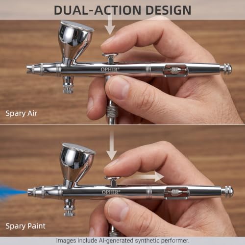 OPHIR 0.35mm Dual-Action Airbrush for Miniature Painting | Air Brush with 2CC/7CC Cups, 0.35mm Nozzle Supports Detailed Spraying for Shoes Painting, Models, Crafts, and Art Projects