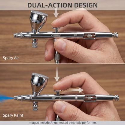 OPHIR 0.35mm Dual-Action Airbrush for Miniature Painting | Air Brush with 2CC/7CC Cups, 0.35mm Nozzle Supports Detailed Spraying for Shoes Painting, Models, Crafts, and Art Projects