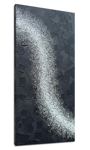 zoinart Handmade Large Glittery Crystal Canvas Wall Art, 24x48 Inches Black Abstract Modern Oil Paintings, Textured Contemporary Wall Art Ready to Hang - color: BL-062