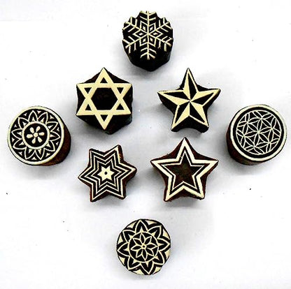 Pack of Elegant Design Wooden Blocks Stamps for Printing on Textiles, Pottery Crafts,Henna, Scrapbooking (Set of 8) - size: Pack # 109