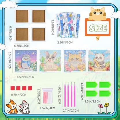 40pcs 5D Cartoon Diamond Painting Kits for Beginners, 6.7 x 6.7 In Cute Animal Diy Diamond Penguin Panda Arts and Crafts for Animal Party Decorations Party Favors Bag Fillers Supplies