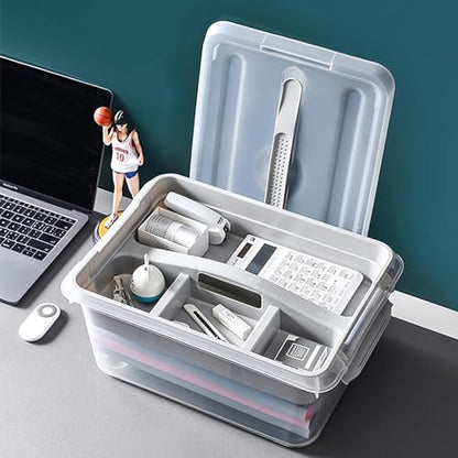 Yesland Portable Craft Storage Box with Removable Tray and Handle, 16x11x6.5 Inch Plastic Art Supply Organizer Container for Stationery, Sewing, Jewelry - Grey (Pack of 3) - size: 16 inches x 11 inches x 6.5 inches (Pack of 3)