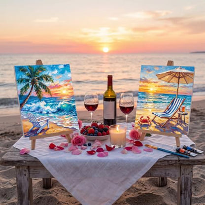 Sherr 24 Pcs Pre Drawn Canvas for Painting Adult Pre Printed Canvas Bulk Sip and Paint Kit Stretched Panels Paint Set for Theme Valentine Painting Night Party Favor (Beach,Scenery,8 x 10 Inch) - size: 8 x 10 Inch, style: Beach,Scenery