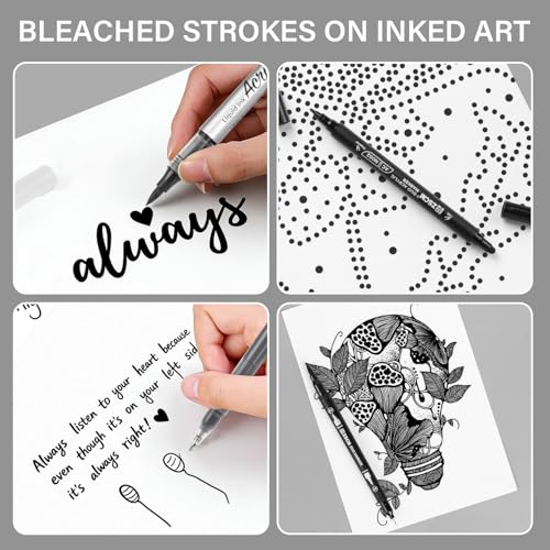 5 Black Acrylic Pens Set, Black Gel Pens, Dual-Tip Acrylic Paint Markers | Opaque Brush Tip Black Acrylic Markers for Highlighting Drawing, Sketching, Illustration, Card Making