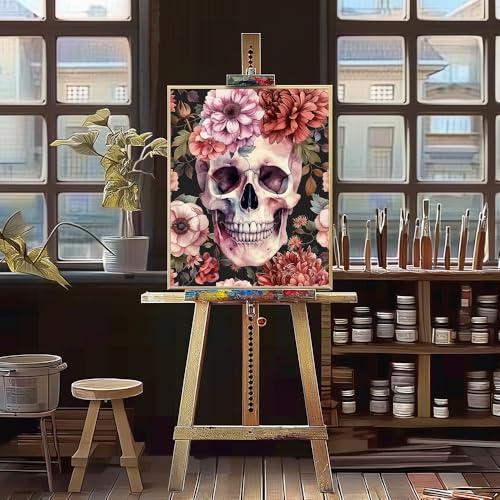 Natuyalo Paint by Numbers Kit for Adults - Paint by Number on Canvas Without Frame, Skull and Flowers DIY Acrylic Painting for Ideal Gift Home Wall Decor (16x20 Inch) - color: ART-09