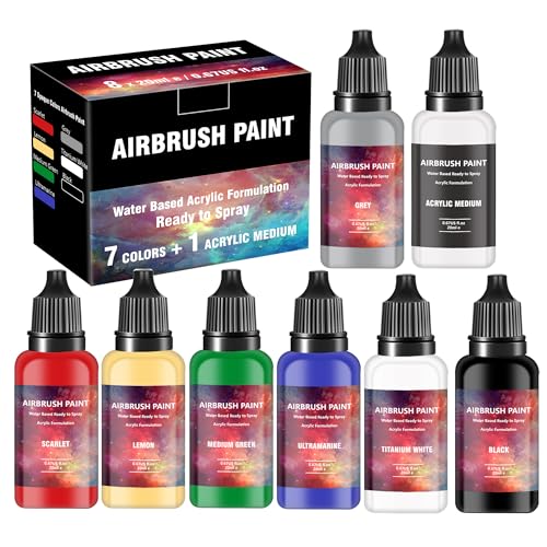 Airbrush Paint - 7 Colors Airbrush Paint Set with 1 Tinner, Plastic & Wood Acrylic Air brush Paint Kit Ready to Spray, Water-Based for Artists Beginners Hobbyist, 0.67 Fl Oz/20ml - color: 7 colors+1 thinner