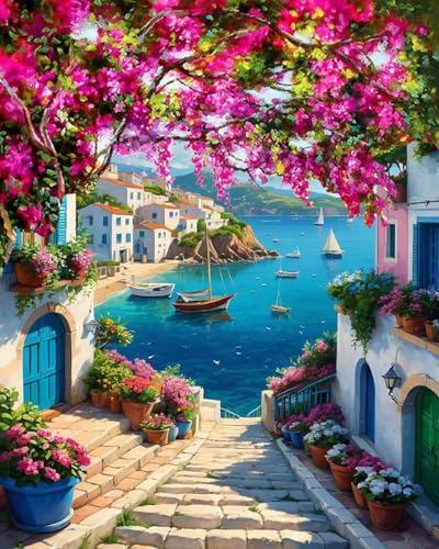 MBNTJHT DIY Scenery Paint by Numbers Kit for Adults,Unframed Landscape Paint by Number Kits on Canvas with Brushes,Flowers and Sea Oil Painting Kits for Home Wall Decor 16X20 Inch/40X50 cm. - color: MT19937-US