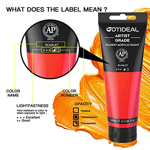 GOTIDEAL Acrylic Paint Scarlet Red Tubes(120ml, 4.1 oz) - color: Scarlet, style: Regular