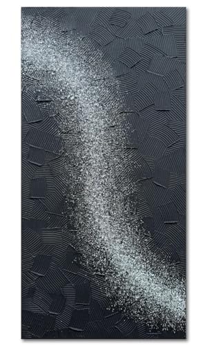 zoinart Handmade Large Glittery Crystal Canvas Wall Art, 24x48 Inches Black Abstract Modern Oil Paintings, Textured Contemporary Wall Art Ready to Hang - color: BL-062