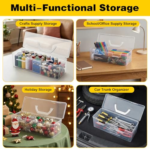 3 PCS Extra Large Pencil Box, Craft Organizer Box with Handle Portable Plastic Art Supply Boxes Suitable for Paintbrushes, Drawing Tools, Small Bottles of Paint, Study Supplies and Home Storage