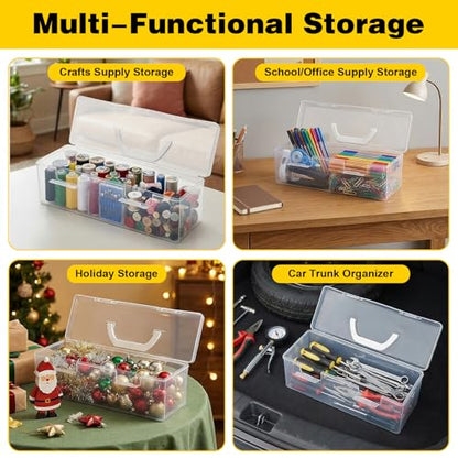 3 PCS Extra Large Pencil Box, Craft Organizer Box with Handle Portable Plastic Art Supply Boxes Suitable for Paintbrushes, Drawing Tools, Small Bottles of Paint, Study Supplies and Home Storage