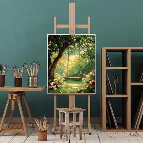 Natuyalo Paint by Numbers for Adults Beginner, Trees Swing Adult Paint by Number Kits on Canvas, DIY Acrylic Easy Painting by Numbers for Home Wall Decor 16x20 inch (Without Frame) - color: Color-02
