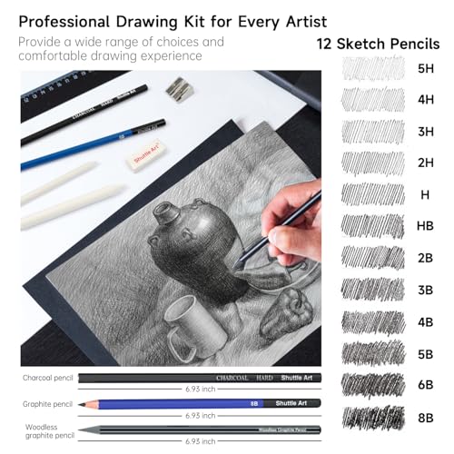 Shuttle Art Sketching and Drawing Pencils Set, 37-Piece Professional Sketch Pencils Set in Zipper Carry Case, Drawing Kit Art Supplies with Graphite Charcoal Sticks Tool Sketch book for Adults Kids