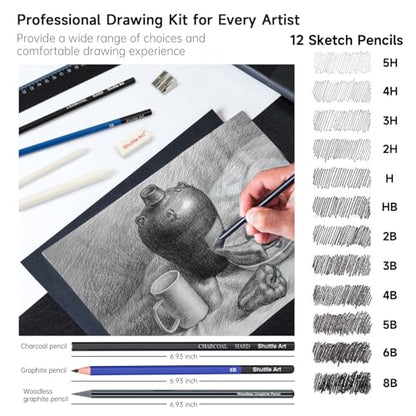 Shuttle Art Sketching and Drawing Pencils Set, 37-Piece Professional Sketch Pencils Set in Zipper Carry Case, Drawing Kit Art Supplies with Graphite Charcoal Sticks Tool Sketch book for Adults Kids