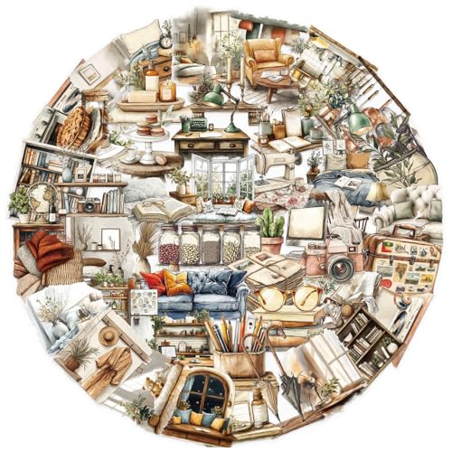 50Pcs Vintage Stickers,Waterproof Transparent PET Aesthetic Decorative Sticker Scrapbooking Supplies for Adult Card Making Letters Planner Journaling Junk Journal Water Bottles Art Craft,Retro Scene - color: Retro Scene