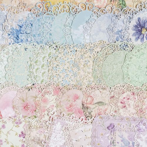 Maxleaf 60Pcs Lace Edged Flower Scrapbook Paper for Letter Writing | Vintage Decorative Paper for Scrapbooking Supplies DIY Planners Aesthetic Bullet Collage Stationery Paper