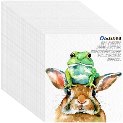 150 Sheets 100% Cotton Watercolor Paper Bulk -140LB/300GSM Art Paper-9 x 12 inch Painting & Craft Paper, Finger Paints, Watercolor, Tempera, Drawing, Art Room & Home School Crafts - style: 9x12in-140LB/300GSM