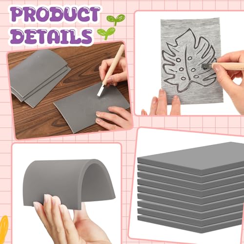 MotiMind 6 Pcs 6 x 8 Inch Linoleum Block Rubber Stamp Carving Blocks | Soft Linocut Blocks, Soft Linocut Plates, Printmaking, DIY Art Craft, Projects and Scrap, Gray