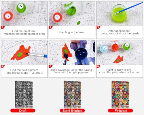 TUMOVO Paint by Numbers Kit for Adults, Adult Paint by Number Kits - Vibrant Day of the Dead Colorful Skulls, Cultural Festive Sugar Skull Art for Beginners, DIY Arts Crafts Kits - 16x20 Inch(Framed) - color: Skulls(Framed)