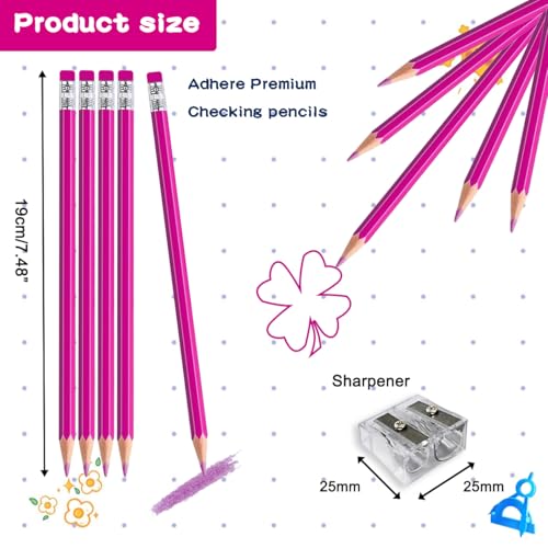 Adhere 25pcs Checking Pencils Erasable colored Pencils Pre-Sharpened #2 HB,for Checking Tests Grading,Map Coloring, editing Office Favors,including a Free sharpener. (Peony Red) - color: Peony Red