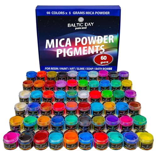 BALTIC DAY - Mica Powder, 60 Jars of Mica Powder for Epoxy Resin Set - Epoxy Resin Color Pigment Powder - Pigments for Soap Making, Candle, Slime, Car Freshies - color: 60 Colors