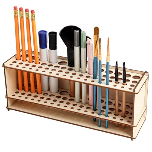 Wooden Paint Brush Holder Artist Brush Holder 67 Hole Paintbrush Holder Desktop Organizer Wood Paint Brush Rack for Pens Pencils and Art Tools