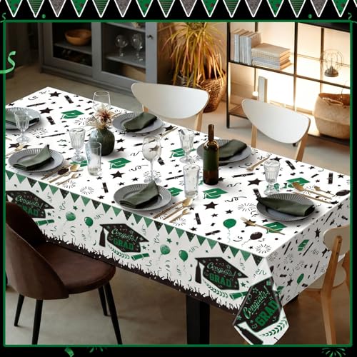 Kinlop 3 Pcs Graduation Tablecloths Class of 2026 Graduation Party Decoration Supplies 51" x 108" Plastic Congrats Grad Table Covers Disposable Graduate Tablecloths(Black, Green) - color: Black, Green