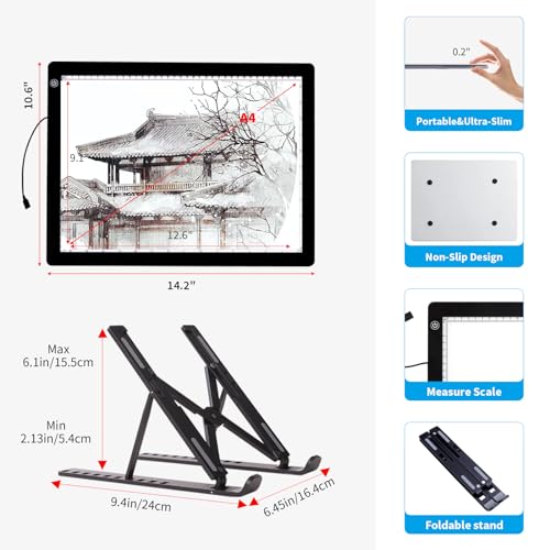 A4 Light Board for Diamond Painting - Tracing Light Box with Stand, Stepless Dimmable 3 Levels Brightness Light Pad, Ultra-Thin LED Light Pad for Weeding Vinyl, Drawing, Diamond Painting - style: A4 with Stand(Diamond painting kit)