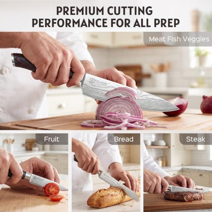 PAUDIN 17 PCS Kitchen Knife Set, Razor Sharp Knife Block Sets, Ideal Gifts - color: Brown, size: 17 PCS Knife Set