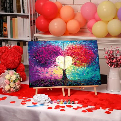 Zhanmai 2 Pack Sip and Paint Kit for Couples Date Night | 12 x 16 Inch, Love Tree Pre Drawn Canvas, Paint Party Supplies, Romantic Adult Activity, Includes Easels Aprons Brushes Set - size: 12 x 16 Inch, style: Tree of Love