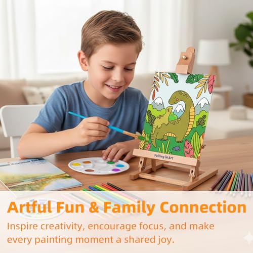 Kids Tabletop Easel Set, Portable Art Easel Painting Kits | 52 Pcs Wooden Easel for Painting Canvases, Including 12 Colors Acrylic Paints, 10 Paintbrushes and 4 Canvas Panels, Yellow - color: Yellow