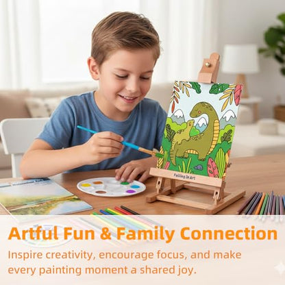Kids Tabletop Easel Set, Portable Art Easel Painting Kits | 52 Pcs Wooden Easel for Painting Canvases, Including 12 Colors Acrylic Paints, 10 Paintbrushes and 4 Canvas Panels, Yellow - color: Yellow