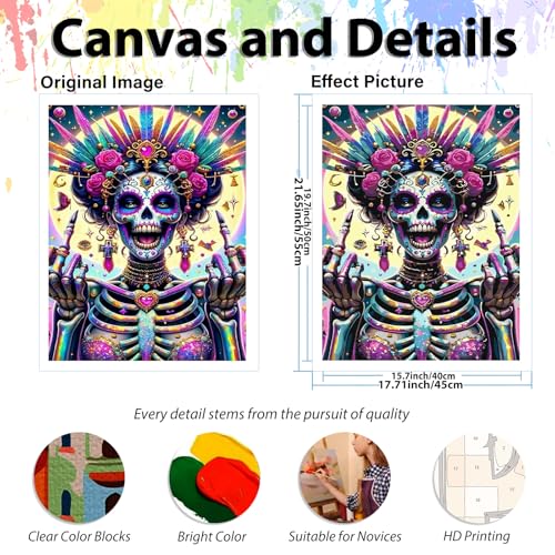 Skull Paint by Numbers Kit for Adults, Adult Paint by Number Kits 16x20 in - color: Skeleton