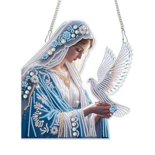 AiYuanzsh Oversized Diamond Art Hanging Kit Virgin Mary with Dove, Religious Special Shaped Diamond Painting Suncatcher Ornament for Adults DIY Spiritual Wall Window Pendant Decor - color: Virgin Mary