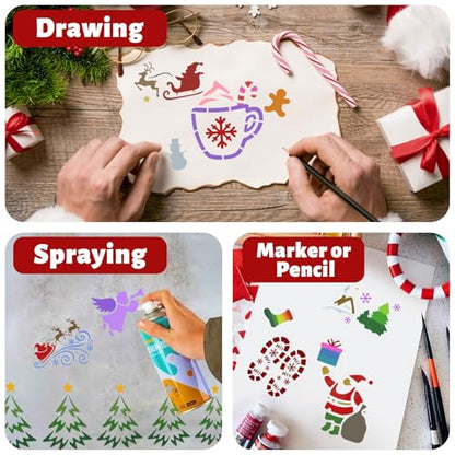 72 PCS 3x3 Inch Christmas Stencils for Painting - Snowflake Santa Claus Christmas Tree Reusable Christmas Painting Templates on Wood, Glass, Fabric, Window Door Decor DIY Decoration - style: 72PCS Christmas