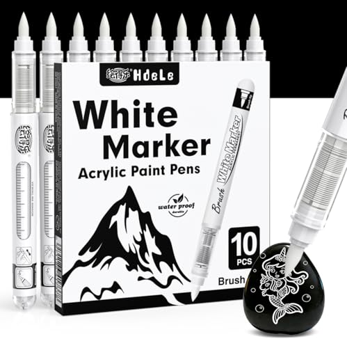 Guangna White Acrylic Paint Markers, Direct Liquid Ink Pens with Brush Tip, Permanent White Paint Pens for Fabric Rock Painting, Wood, Canvas, Glass, Ceramic & Black Paper, Quick-Drying DIY Crafts - color: White