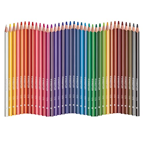 STAEDTLER Colored Pencils Set for School Supplies - With Ergonomic Triangular 4mm Core Barrel, Wood, Tin Storage Case - 36 Vibrant Colors - size: 36 Count (Pack of 1)