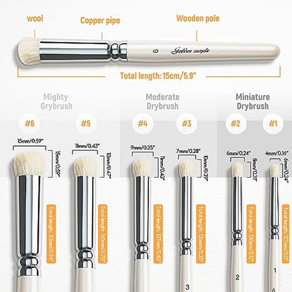 Golden Maple Dry Brush Miniature Painting Drybrush Set - 6PC Professional Miniature Paint Brushes for Miniatures, Model, Enamel & Fantasy Figurines Painting（Pearl White） - color: White