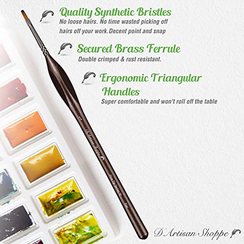 D'Artisan Shoppe Size 1 Detail Flat Miniature Paint Brushes 4pc Brush Set | Fine Tip Series: 4 synthetic #1 flat brushes, wood non-roll grip. Dry brushing miniatures, paint by number, craft - style: 4 pc Flat Tip (Size 1)