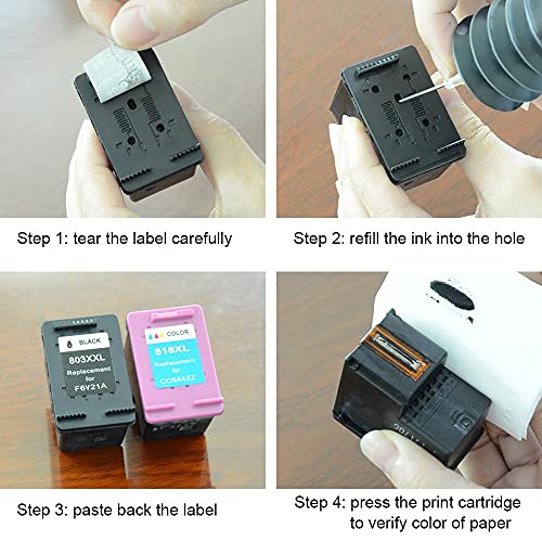 Aomya Ink Refill Kit 100ml for HP 67 61 65 60 62 63 910 920 901 902 932 933 934 940 952 94 95 96 Inkjet Printer Cartridges Refillable Ink Cartridges CIS CISS System 4 Color Set with 4 Syringes - size: BK/CMY