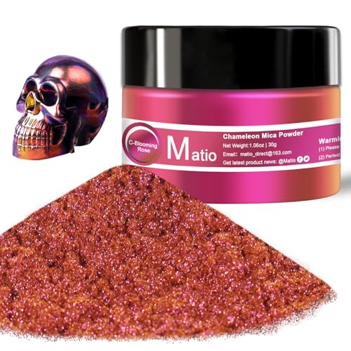 Matio Chameleon Mica Powder, 1.06oz/ 30g Blooming Rose Chrome Powder | Pearlescent Effect Color Shift Pigment for Resin Craft, Soap Candle Dye, Nail Art,Bath Bomb, Paint, Slime - color: C-Blooming Rose