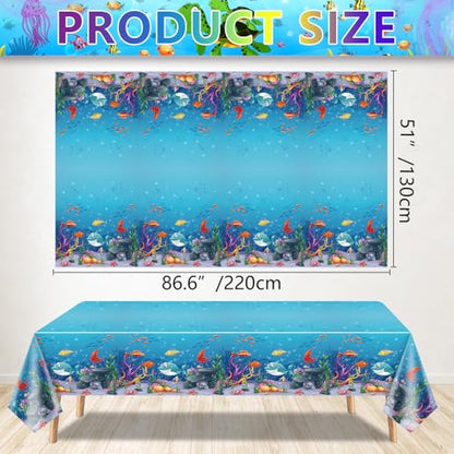 4 Pack Under The Sea Tablecloths Ocean Waves Underwater Table Cover Ocean Animals Table Cloth Ocean Sea Life Tablecloth Ocean Animal Table Cover Summer Beach Pool Birthday Party Supplies 51 x 86 IN